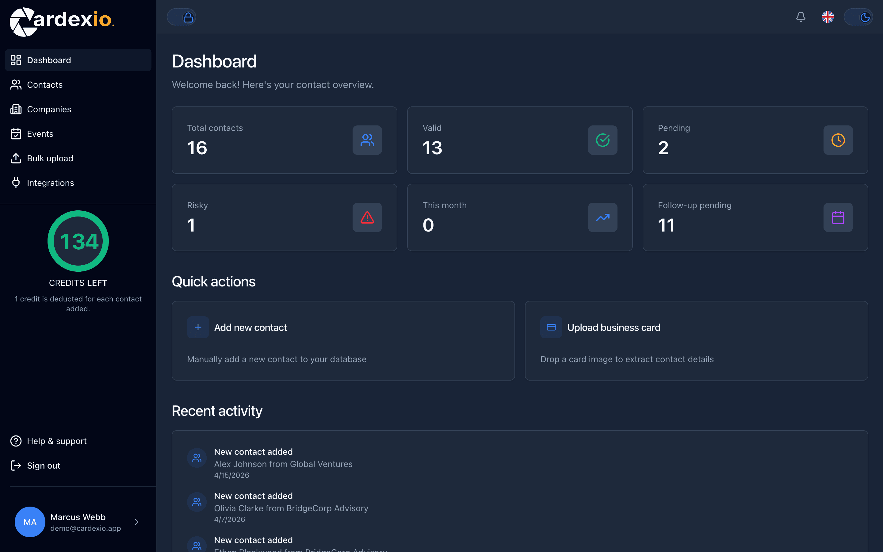 Cardexio business card uploader — capture contacts at trade shows